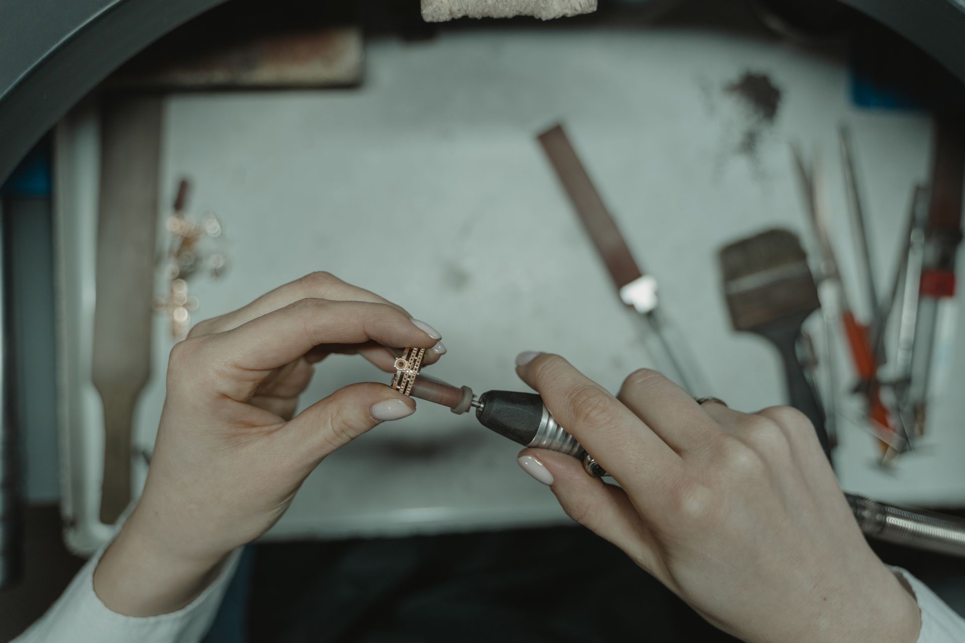 A jewellery manufacturing floor with workstations and equipment